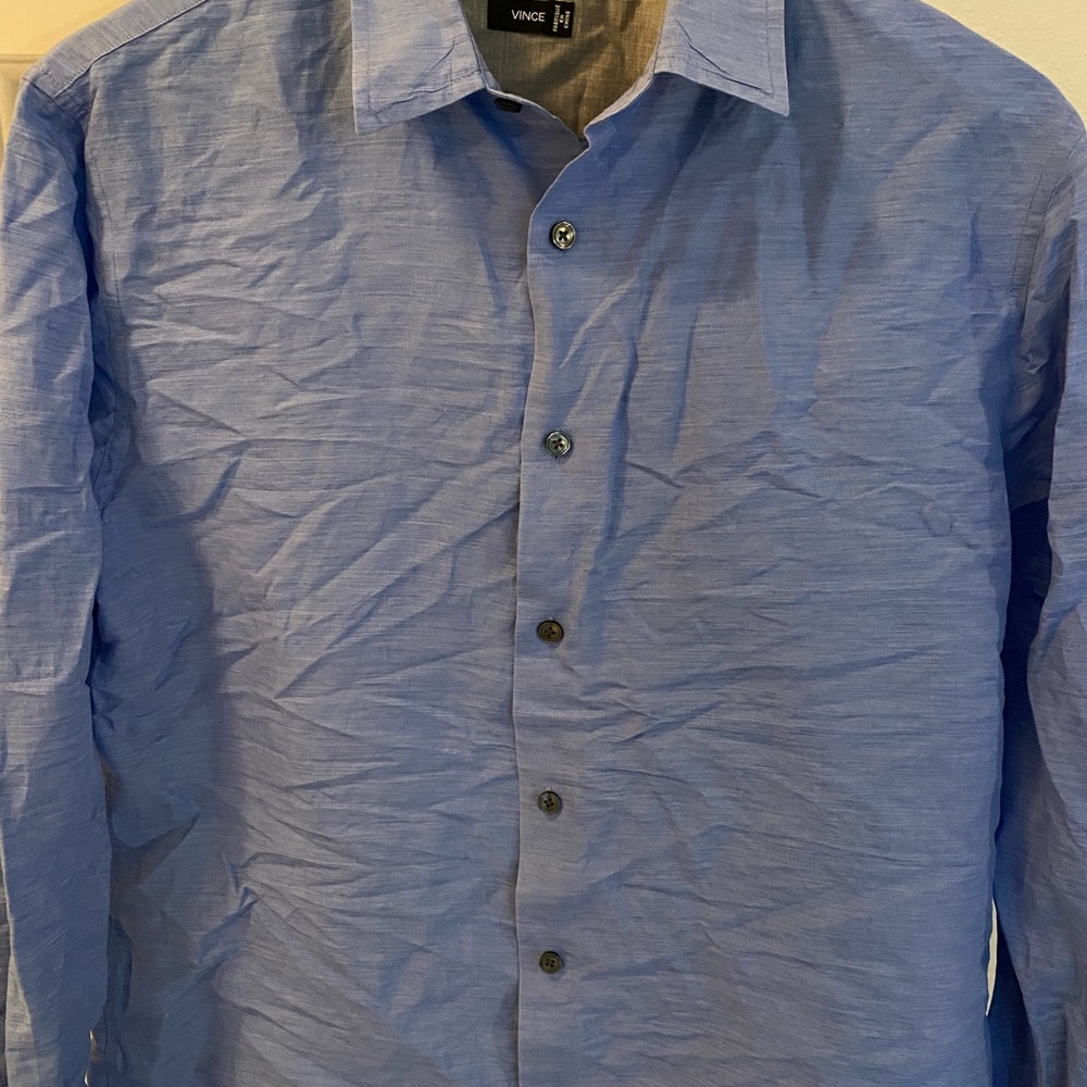 Blue button up Vince shirt.